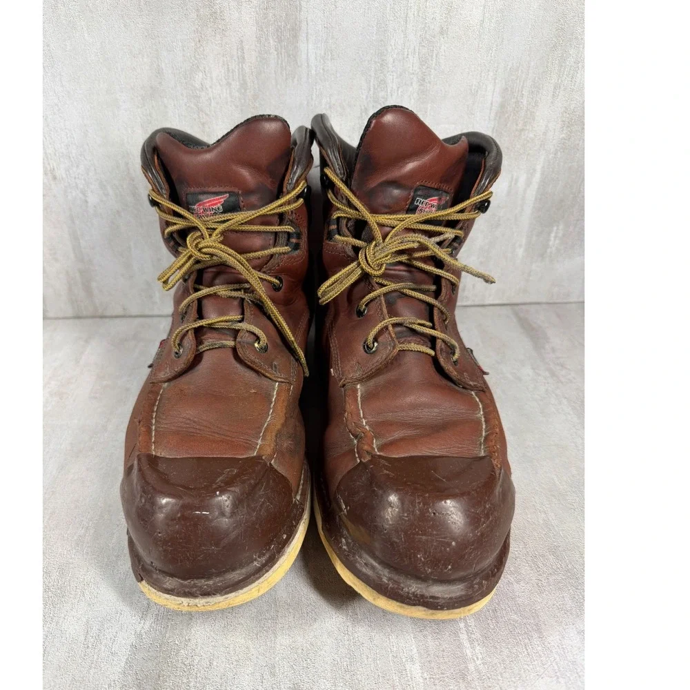 Red Wing ASTM F2892-18 EH 405 10.5 D Brown Leather Tuff Toe Work Boots *READ